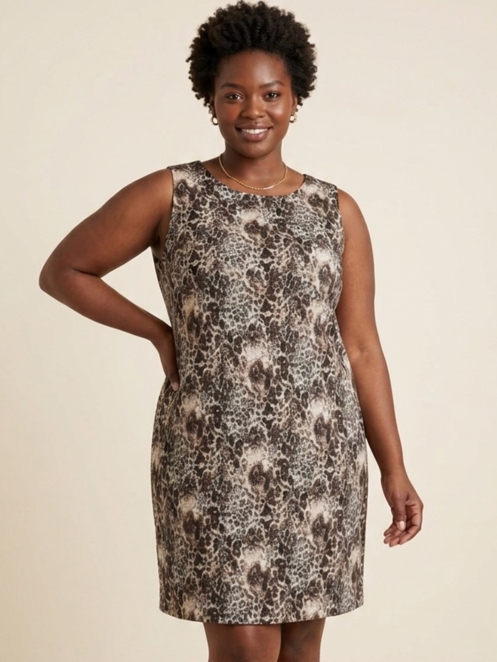 Kasper Brown and Cream Animal Print Sleeveless Mini Dress